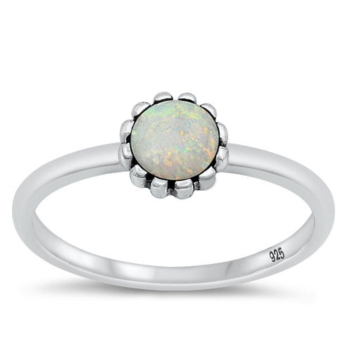 Sterling Silver Oxidized White Lab Opal Ring-6.5mm