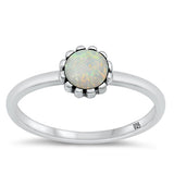 Sterling Silver Oxidized White Lab Opal Ring-6.5mm