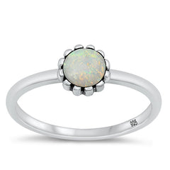 Sterling Silver Oxidized White Lab Opal Ring-6.5mm