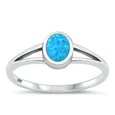 Sterling Silver Oxidized Blue Lab Opal Ring-6.8mm