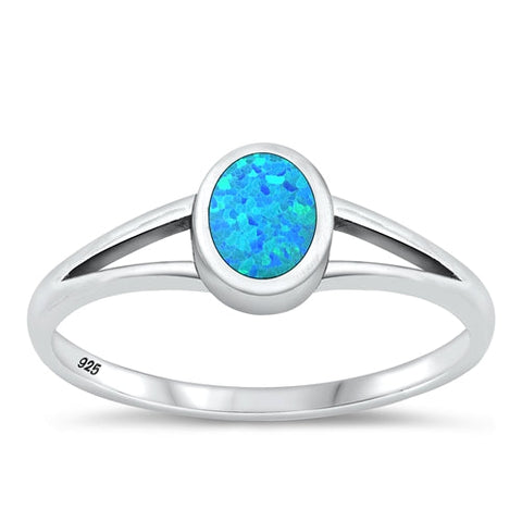 Sterling Silver Oxidized Blue Lab Opal Ring-6.8mm