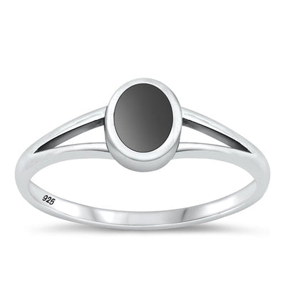 Sterling Silver Oxidized Black Agate Ring-6.8mm