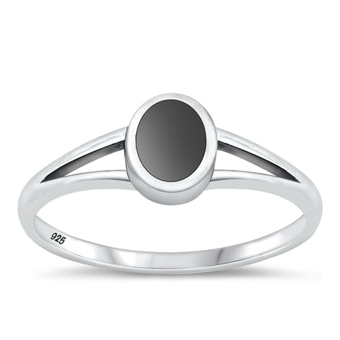Sterling Silver Oxidized Black Agate Ring-6.8mm