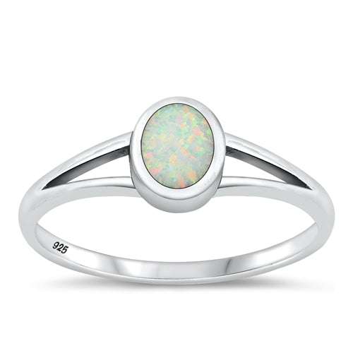 Sterling Silver Oxidized White Lab Opal Ring-6.8mm