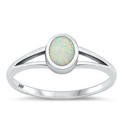 Sterling Silver Oxidized White Lab Opal Ring-6.8mm