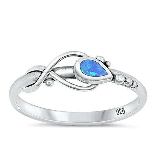 Sterling Silver Oxidized Blue Lab Opal Ring-6mm