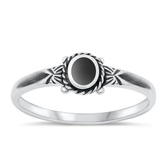 Sterling Silver Oxidized Black Agate Ring-6.4mm