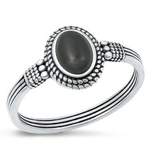 Load image into Gallery viewer, Sterling Silver Oxidized Black Agate Stone Ring-10.3mm