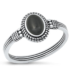 Sterling Silver Oxidized Black Agate Stone Ring-10.3mm
