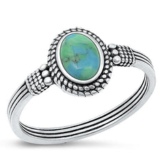 Sterling Silver Oxidized Genuine Turquoise Stone Ring-10.3mm