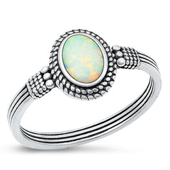 Sterling Silver Oxidized White Lab Opal Ring-10.3mm
