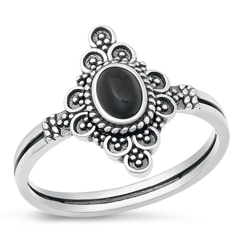 Sterling Silver Oxidized Black Agate Stone Ring