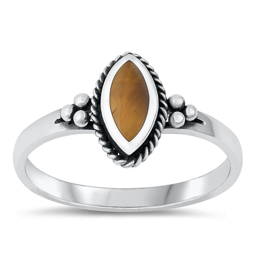 Sterling Silver Oxidized Tiger Eye Stone Ring-11mm