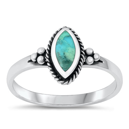 Sterling Silver Oxidized Genuine Turquoise Stone Ring-11mm