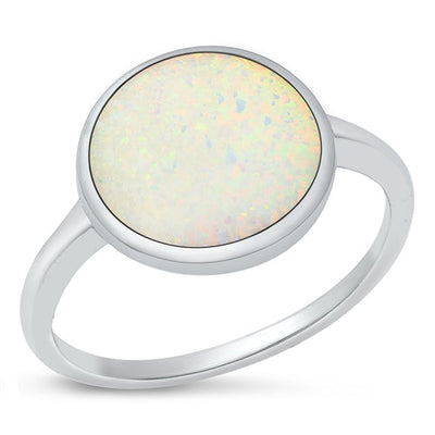Sterling Silver Oxidized White Lab Opal Ring-13.5mm