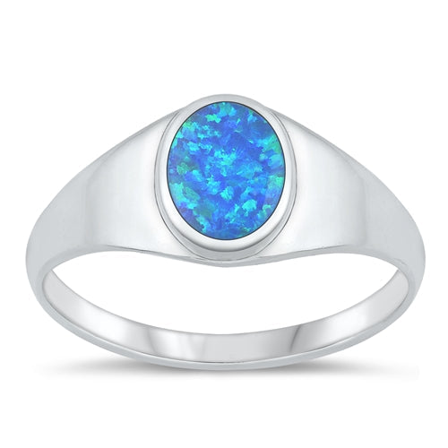 Sterling Silver Oxidized Blue Lab Opal Ring-9.6mm