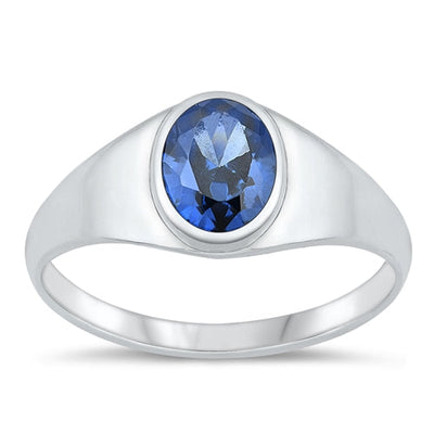 Sterling Silver Oxidized Blue Sapphire CZ Ring