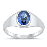 Sterling Silver Oxidized Blue Sapphire CZ Ring