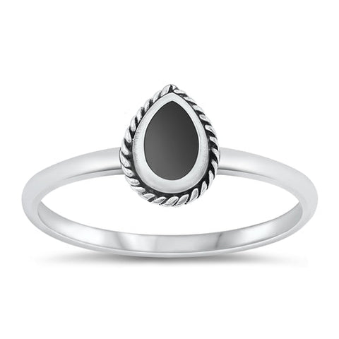 Sterling Silver Oxidized Black Agate Ring-8.8mm