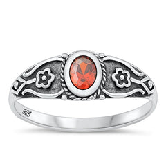 Sterling Silver Oxidized Garnet CZ Ring