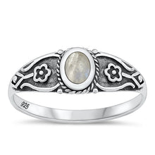 Load image into Gallery viewer, Sterling Silver Oxidized Moonstone CZ Ring-7.5mm
