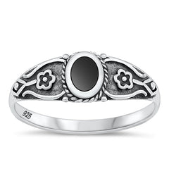 Sterling Silver Oxidized Black Agate Ring-7.5mm