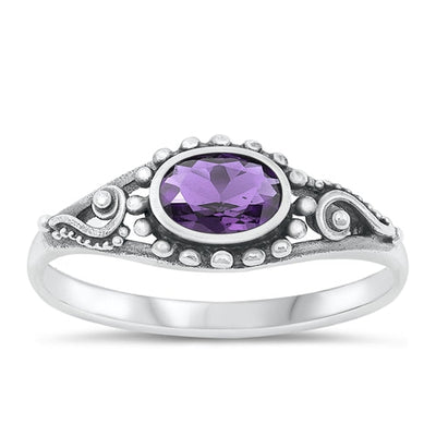 Sterling Silver Oxidized Amethyst CZ Celtic Ring