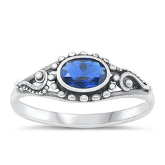 Sterling Silver Oxidized Blue Sapphire CZ Ring-7mm