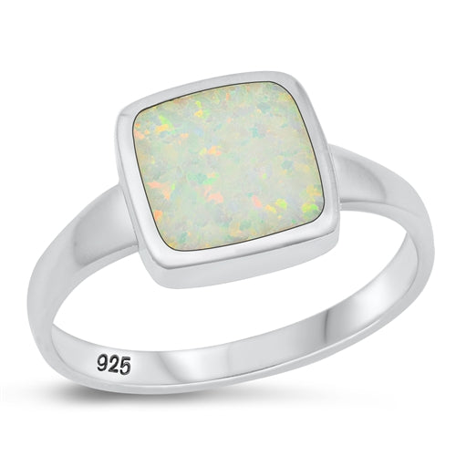 Sterling Silver High Polish White Lab Opal Ring