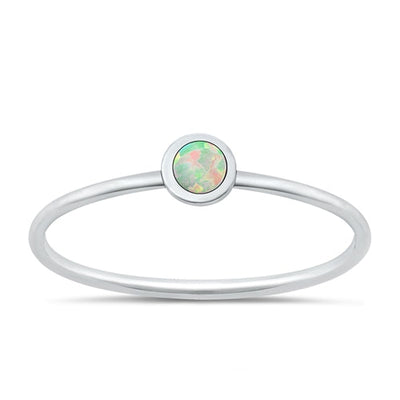 Sterling Silver Polished Small Round White Lab Opal Ring