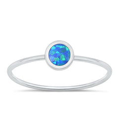 Sterling Silver Polished 5mm Blue Lab Opal Round Ring