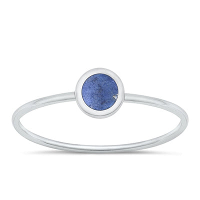 Sterling Silver Polished Blue Lapis Round Ring