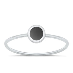Sterling Silver Polished Black Agate Round Ring