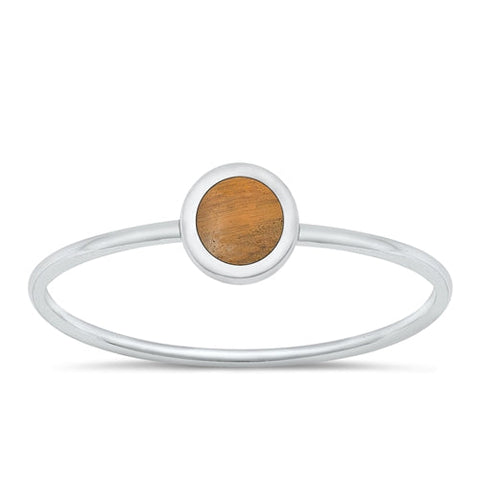 Sterling Silver Polished Tiger Eye Round Ring