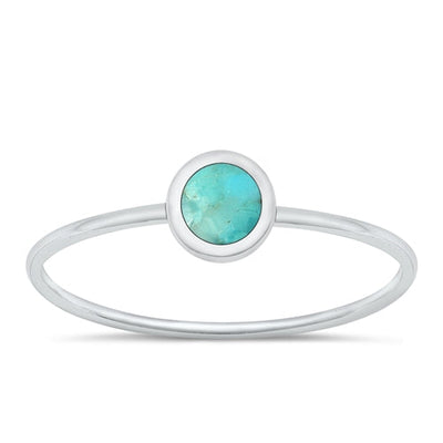 Sterling Silver Polished Genuine Turquoise Round Ring