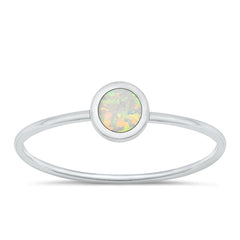 Sterling Silver Polished 5mm White Lab Opal Round Ring