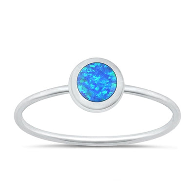 Sterling Silver Polished Round Blue Lab Opal Ring