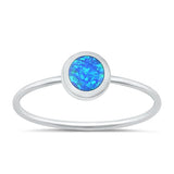 Sterling Silver Polished Round Blue Lab Opal Ring