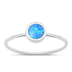 Sterling Silver Polished 7mm Round Blue Lab Opal Ring