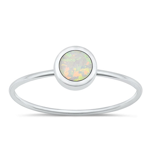 Sterling Silver Polished 7mm Round White Lab Opal Ring