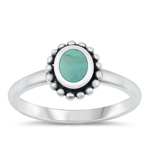 Sterling Silver Oxidized Genuine Turquoise Oval Bordered Ring