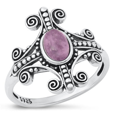 Sterling Silver Oxidized Amethyst Cross Ring-20.6mm