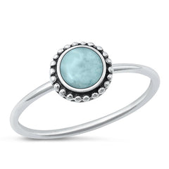 Sterling Silver Oxidized Round Larimar Stone Ring
