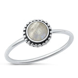 Sterling Silver Oxidized Round Moon Stone Ring
