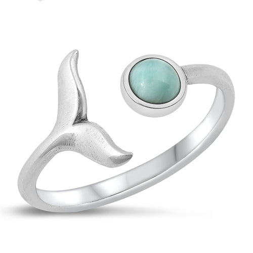 Sterling Silver Oxidized Whale Tail Larimar Ring-10.5mm