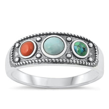 Load image into Gallery viewer, Sterling Silver Oxidized Multi-Colored Stones Ring-7.7mm