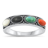 Sterling Silver Oxidized Multi-Stones Ring