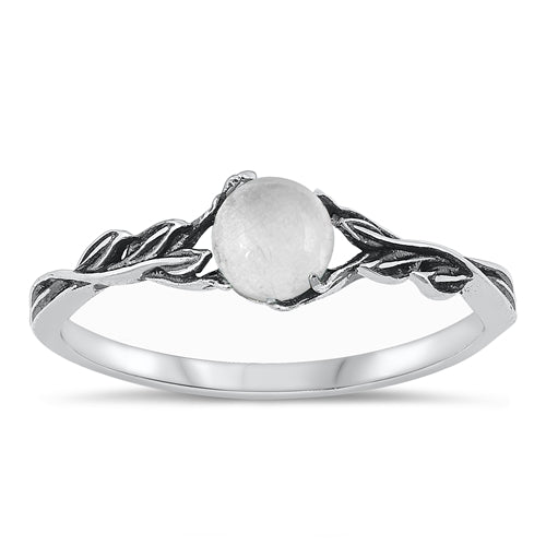 Sterling Silver Oxidized Moonstone Ring-5.8mm