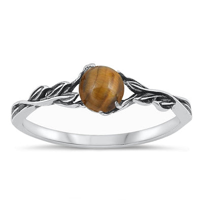 Sterling Silver Oxidized Tiger Eye Ring-5.8mm