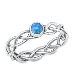 Sterling Silver Oxidized Blue Lab Opal Ring-4.2mm